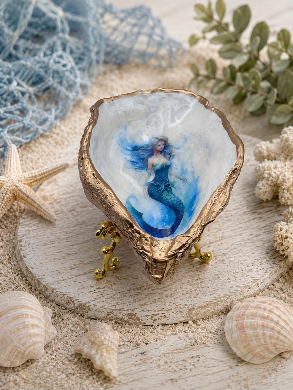 Mermaid Shell Trinket Dish - Blue and Gold